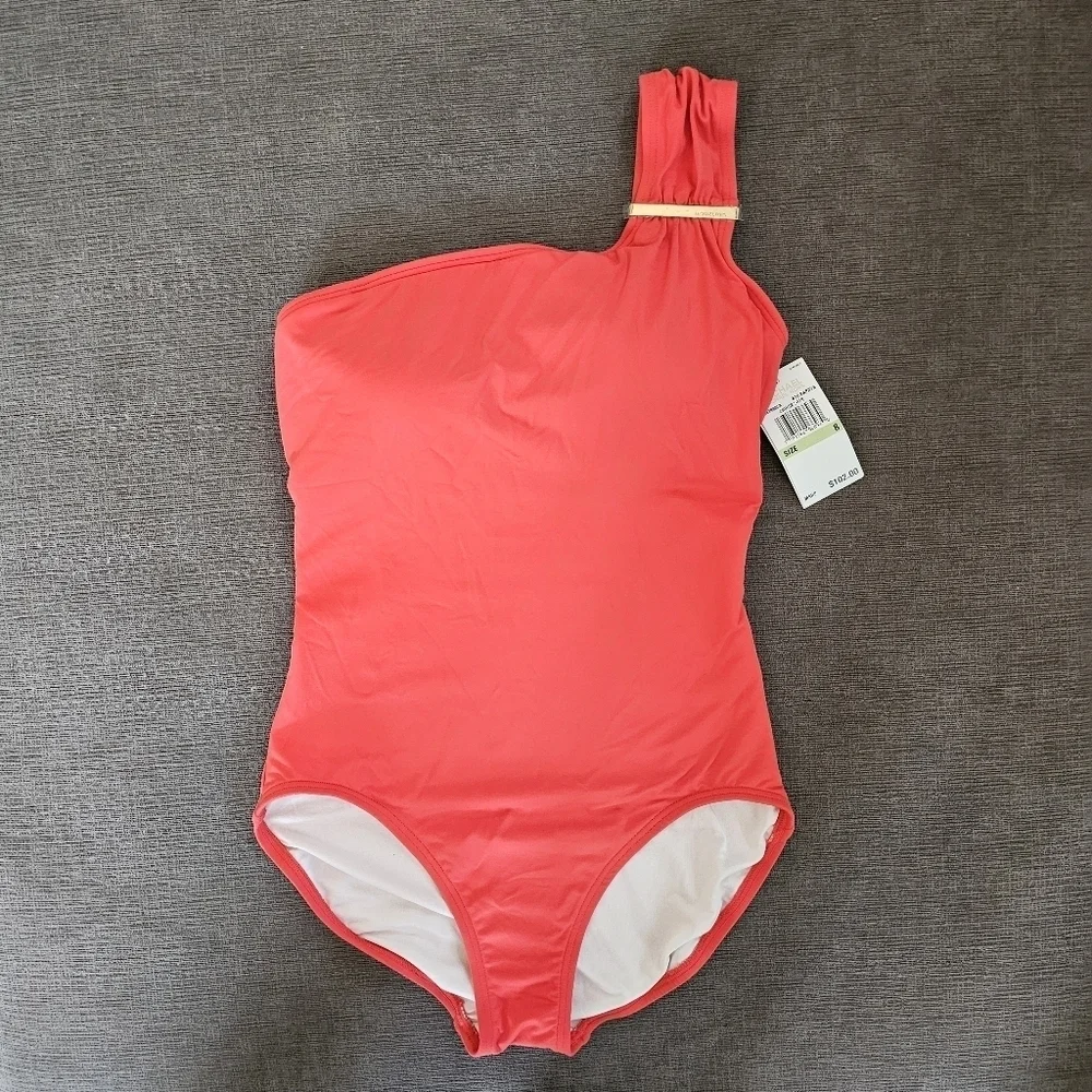 Michael Kors One Shoulder Convertible Gold Plate One Piece wimsuit Size 8